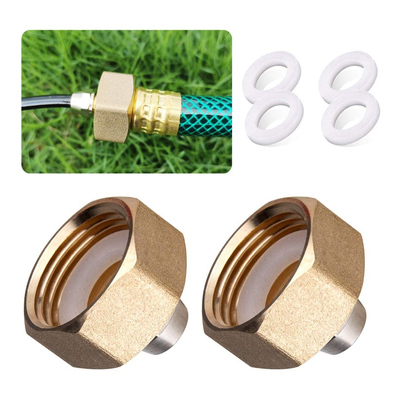 HOMENOTE US Standard Faucet Adapter, 3/4'' to 1/4'' Hose Adapter, Convert 3/4" Female Hose Thread Bib to 1/4" Tubing, 2 Brass Adapters with 4 Washers - Image 1